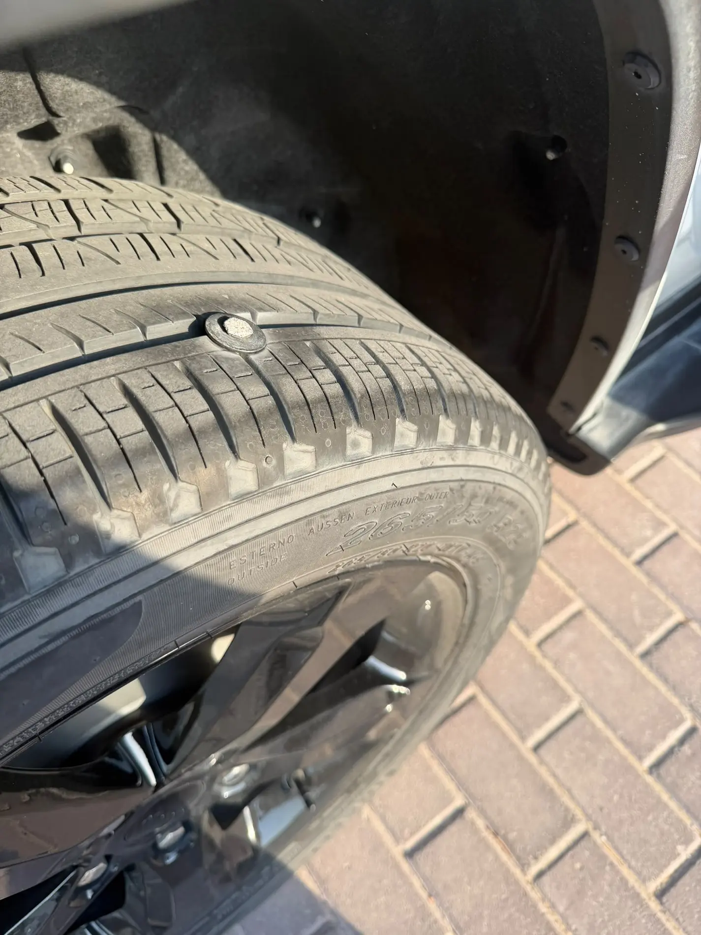 Real nail puncture in a customer tyre before mobile inspection in Dubai