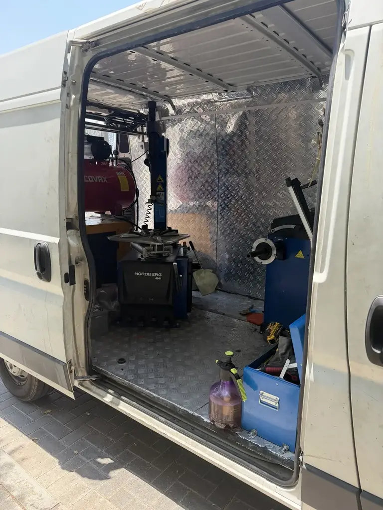 Equipped mobile tyre service van in Dubai
